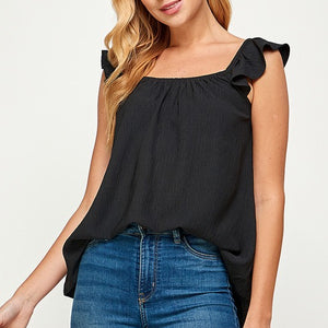 Black Ruffled tank strap top