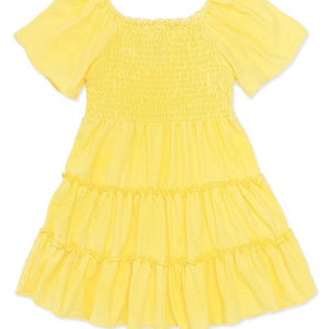 Yellow girls Smocked Top Dress w/ 3-Tiers Flair