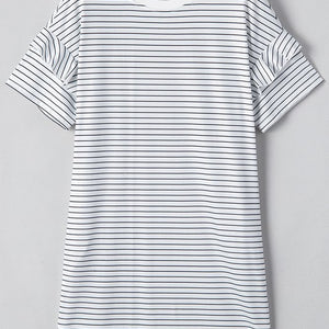 Stripe Ruffled Crew Neck T Shirt Shift Mini Dress