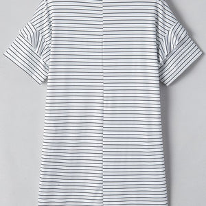Stripe Ruffled Crew Neck T Shirt Shift Mini Dress