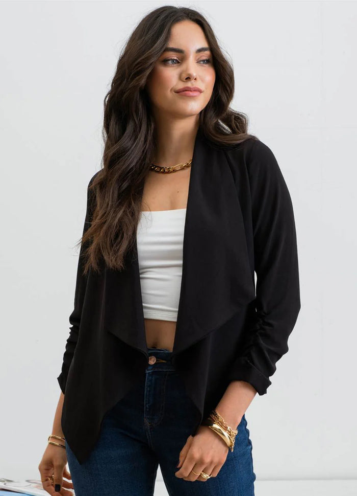 Ruched Sleeve Blazer 3/4 Black