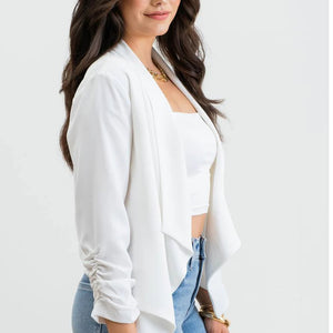 Ruched Sleeve Blazer 3/4 Off White