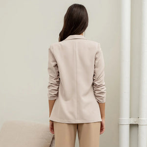 Ruched Sleeve Blazer oatmeal