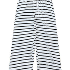 White Drawstring Striped Wide Leg Pants