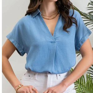 Chambray short sleeve top