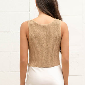 Tan Front hook knit crop sweater vest