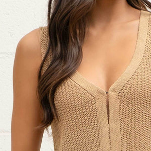 Tan Front hook knit crop sweater vest