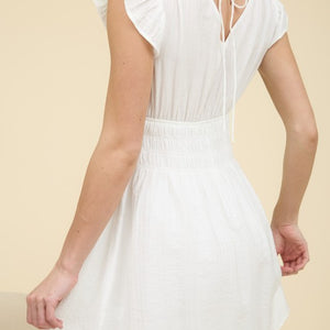 White V Neck Ruffle Sleeve Dress