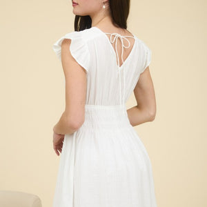 White V Neck Ruffle Sleeve Dress