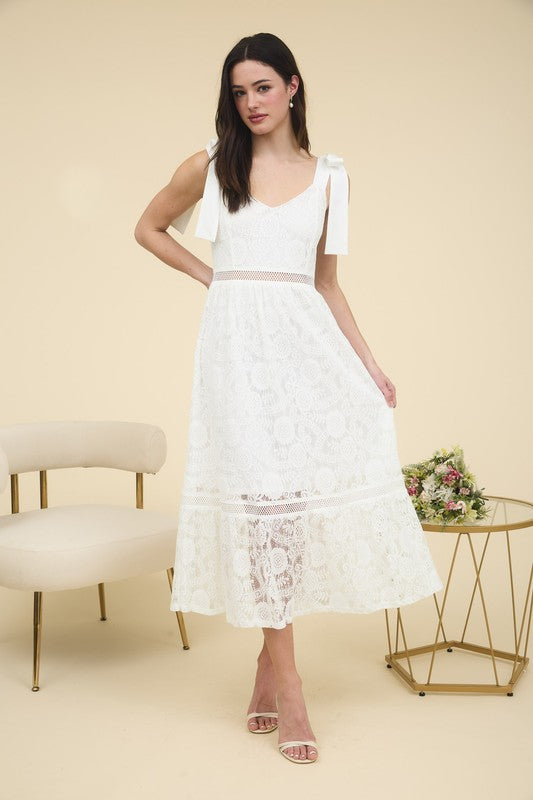 White Lace Tie Strap Sheer Trim Sleeveless Midi Dress – Sofi Stella Women's & Children's Boutique