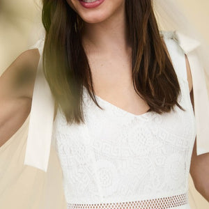 White Lace Tie Strap Sheer Trim Sleeveless Midi Dress