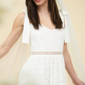 White Lace Tie Strap Sheer Trim Sleeveless Midi Dress