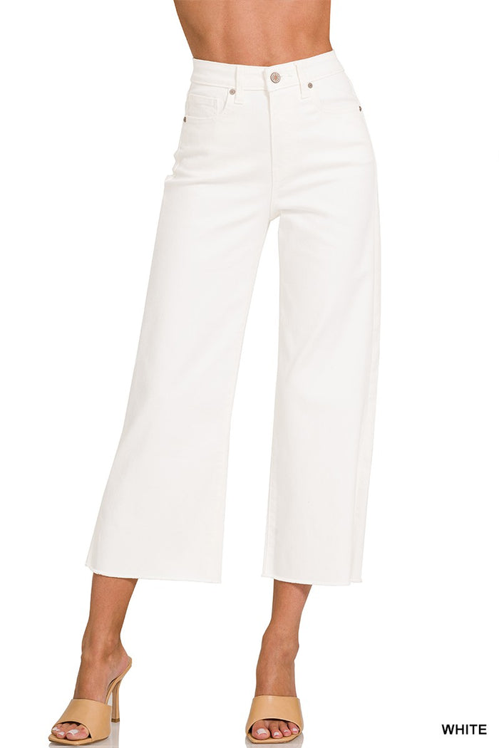 HIGH RISE WIDE LEG CROPPED WHITE DENIM PANT