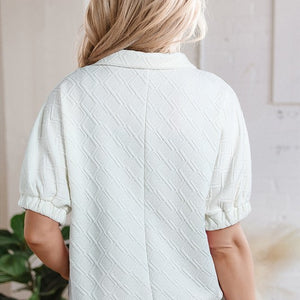 Zipper Textured Pop Of Color Neckline Blouse