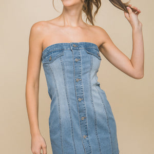 Light blue denim tube dress