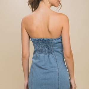 Light blue denim tube dress