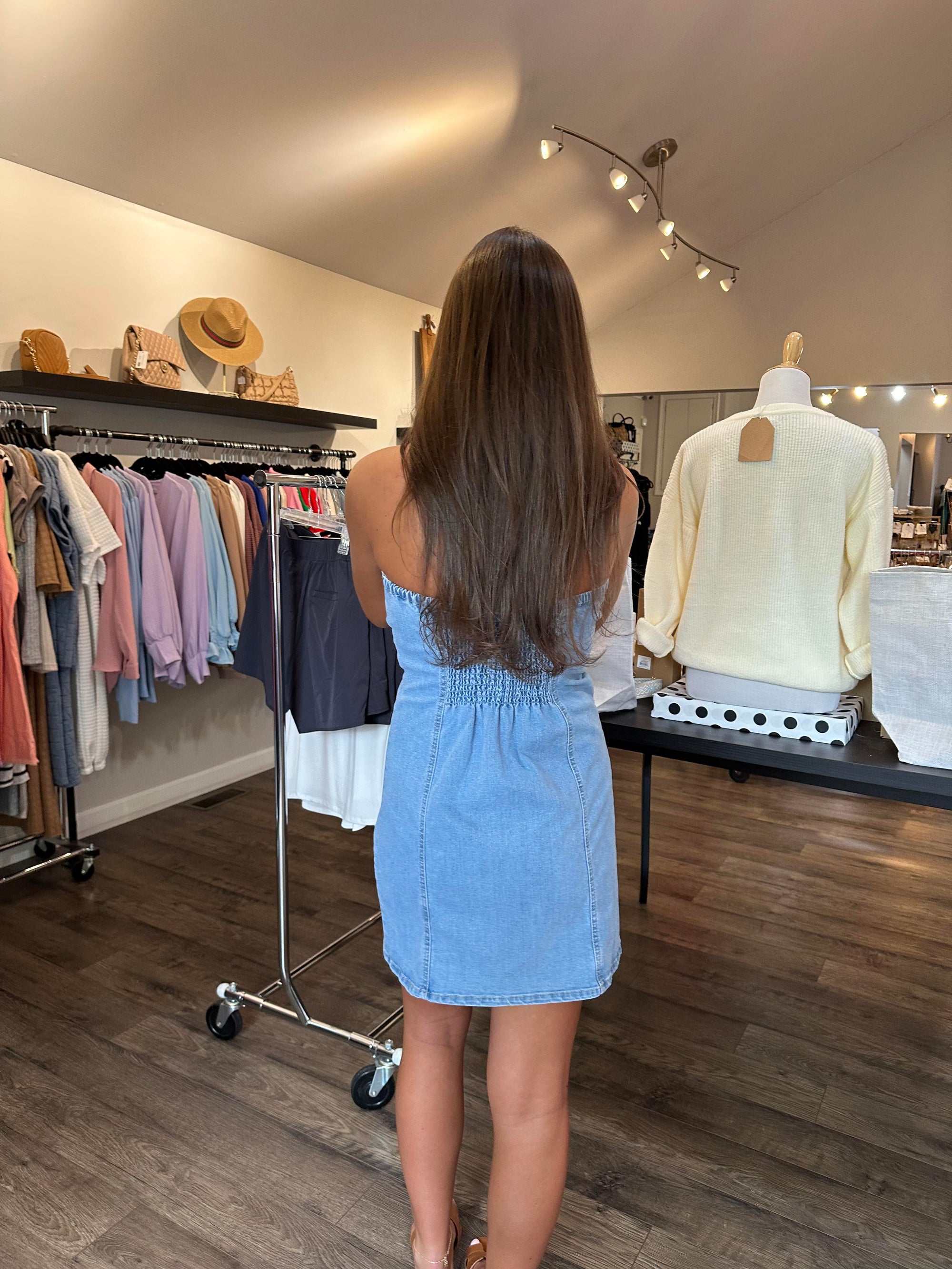 Light blue denim tube dress Sofi Stella Women's & Children's Boutique Light blue denim tube dress Sofi Stella Women's & Children's Boutique