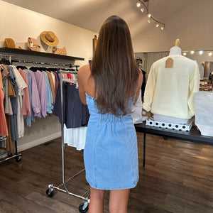 Light blue denim tube dress