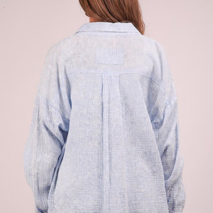 Blue Mineral Washed Gauze Button Down Shirt Top