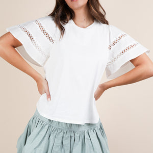 Lace Trim Sleeve Solid Knit Top