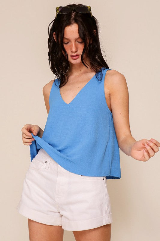 Blue Essential airflow v-neck cami top