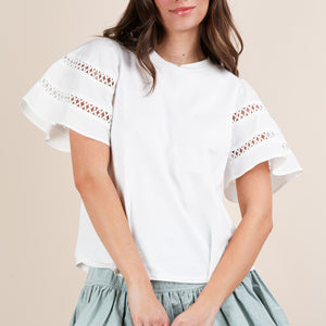 Lace Trim Sleeve Solid Knit Top