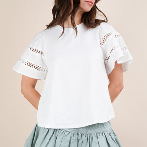 Lace Trim Sleeve Solid Knit Top