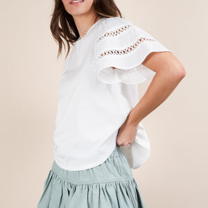 Lace Trim Sleeve Solid Knit Top