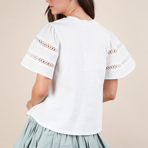 Lace Trim Sleeve Solid Knit Top