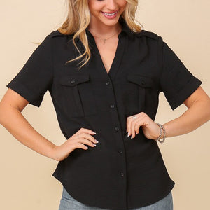 Black Brooklyn airflow button down top