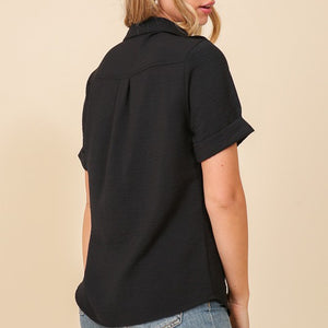 Black Brooklyn airflow button down top