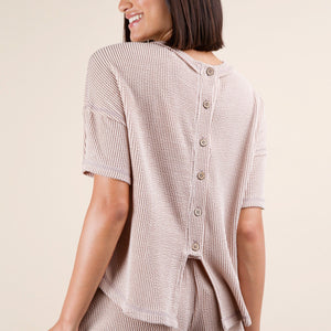Oatmeal Oversized Comfy Soft Two Tone Double Knit Top & Shorts
