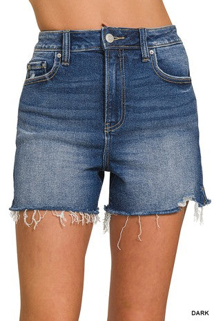 Distressed Hem Denim Shorts DISTRESSED
