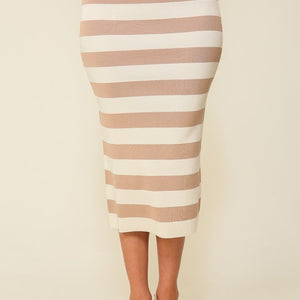 Beige/Cream striped sweater top & skirt set