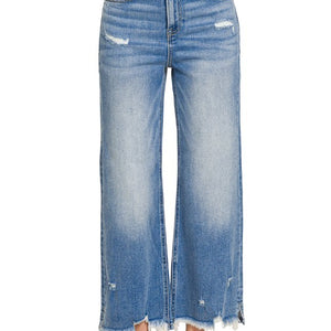 DISTRESSED RAW HEM DENIM PANTS