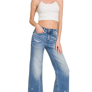 DISTRESSED RAW HEM DENIM PANTS