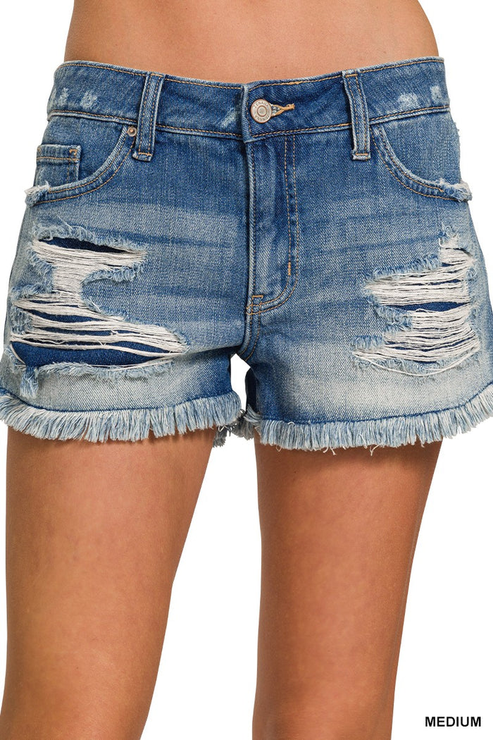 DISTRESSED DENIM SHORTS
