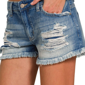 DISTRESSED DENIM SHORTS