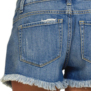 DISTRESSED DENIM SHORTS
