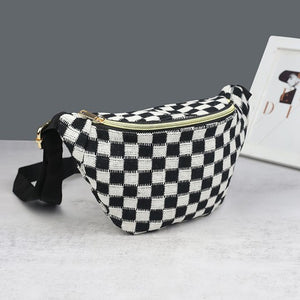 Checkered Waist Crossbody Sling Bag, Brown or Black