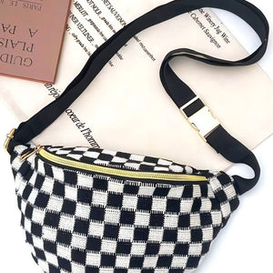 Checkered Waist Crossbody Sling Bag, Brown or Black