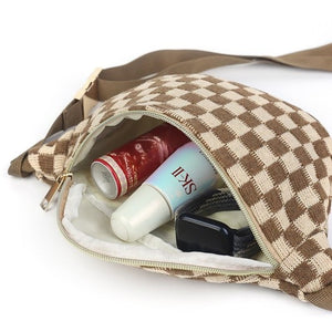 Checkered Waist Crossbody Sling Bag, Brown or Black