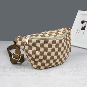 Checkered Waist Crossbody Sling Bag, Brown or Black