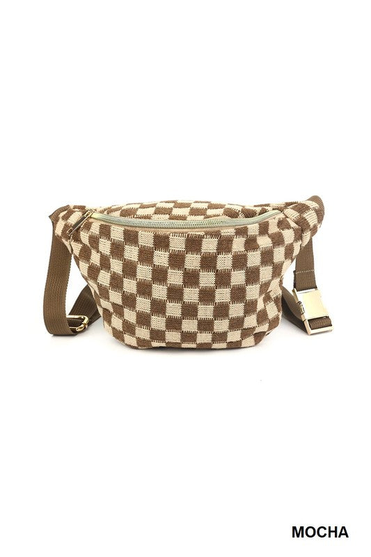 Checkered Waist Crossbody Sling Bag, Brown or Black