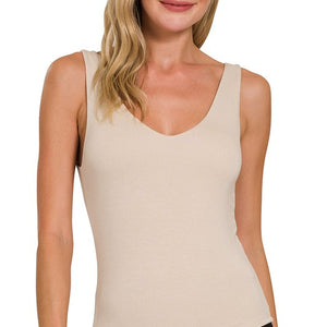 Premium Rayon Double Layered V-neck Tank Top,3 colors
