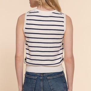 Sleeveless Round Neck Stripe Spring Sweater