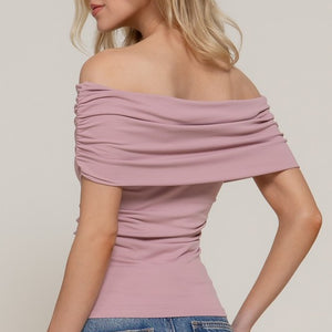 Off Shoulder Ruched Knit Top, 3 colors