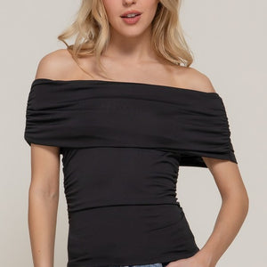 Off Shoulder Ruched Knit Top, 3 colors