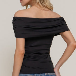 Off Shoulder Ruched Knit Top, 3 colors