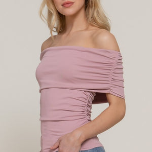 Off Shoulder Ruched Knit Top, 3 colors